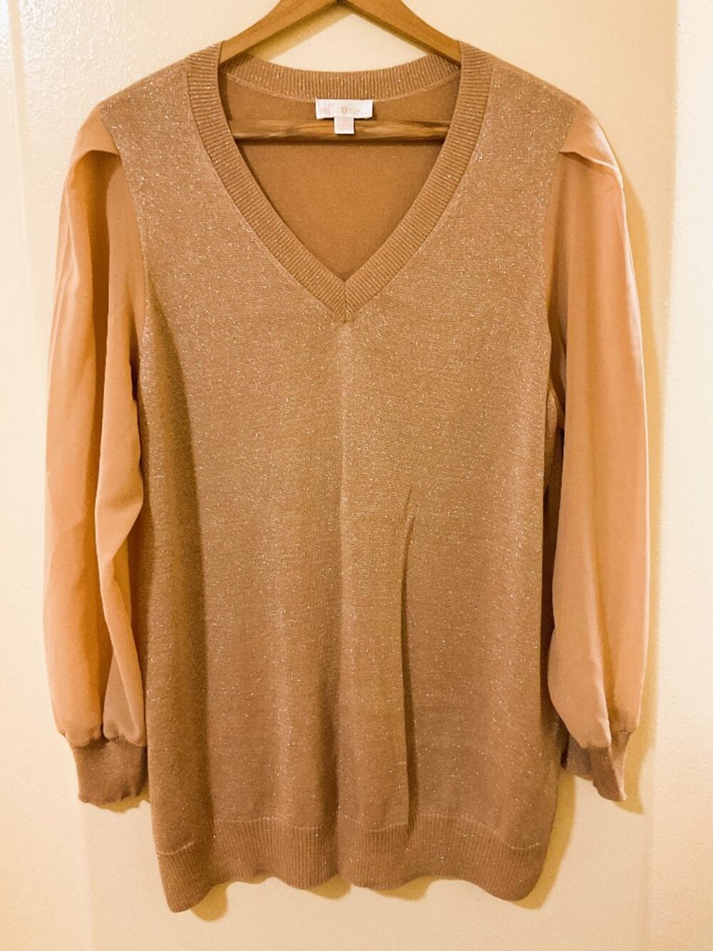 Belle by Kim Gravel Gold Lurex V-Neck Chiffon Cuffed Sleeves - 1X